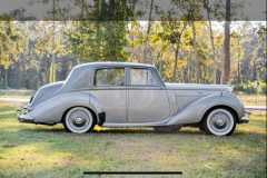 1952 Bentley R-Type LHD Automatic B450LSR Odometer: 34,432 miles. Older restoration showing very well. Tudor gray over silver; light gray/dark gray piping. Originally delivered to France; first owner purchased for his wedding tour of Europe, afterward imported to the United States. Presented as per build sheet: original colors, white walls, Pyrene bumpers with large overriders specific to few cars to the export market; repeaters without trafficators (deleted); high frequency horns; sealed beam headlights. Owners manual; all large tools with a mostly complete small tool tray. Extensive history/receipt file. A very special Early Post War Bentley.